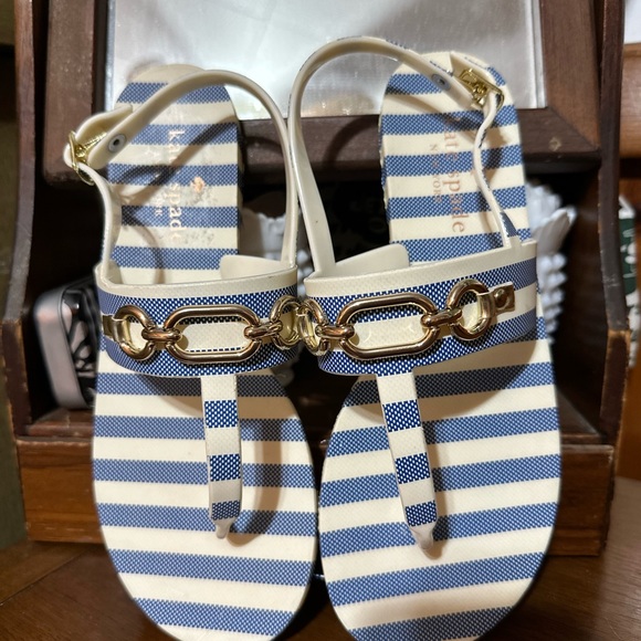NWT Kate Spade Polly Sandals blue cream stripped Size 7 - Picture 11 of 11